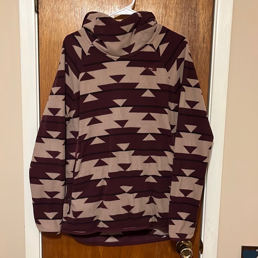 Cozy Geometric Funnel Neck Pullover Jacket - Burgundy/Taupe